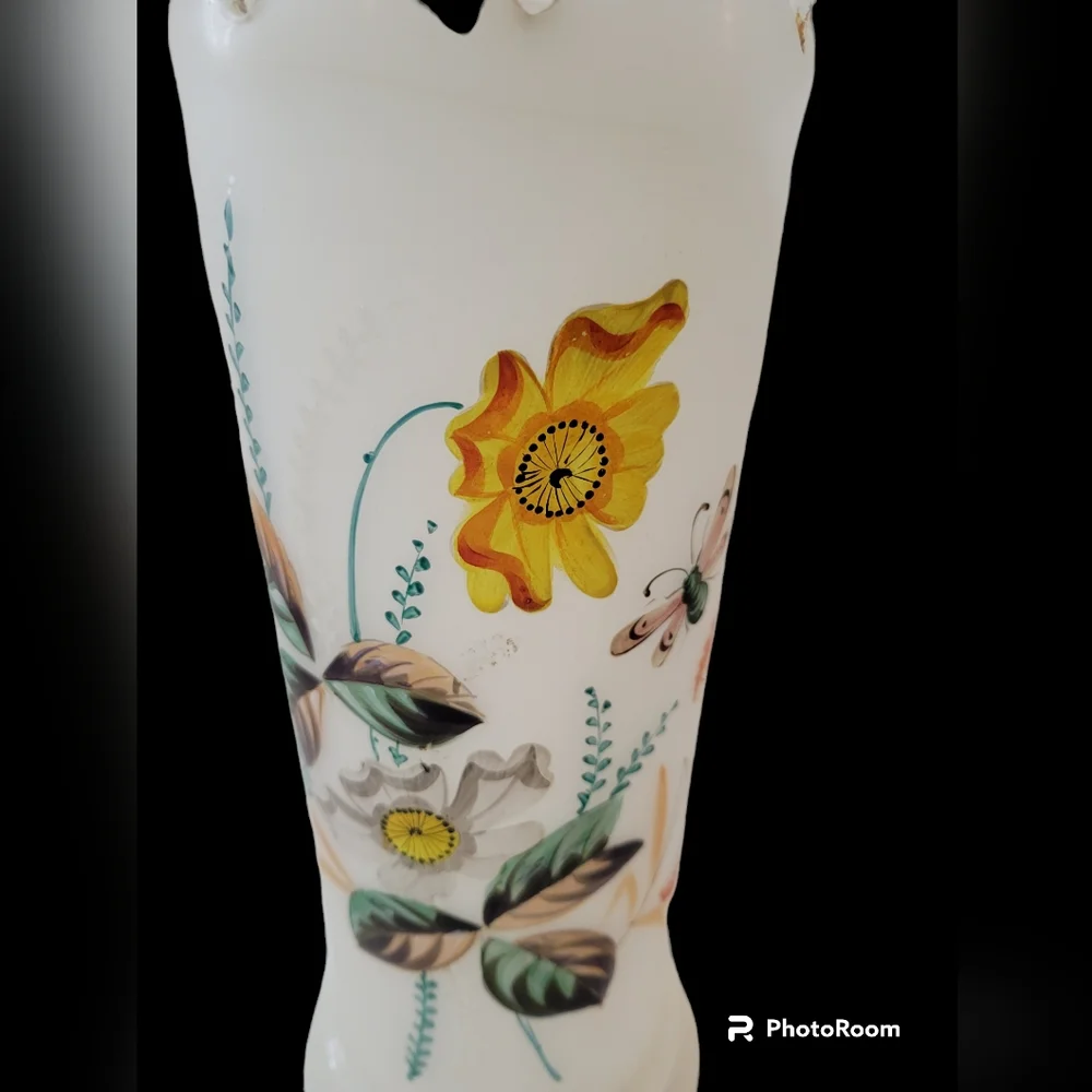 Victorian Bristol Frosted Glass Vase Handpainted